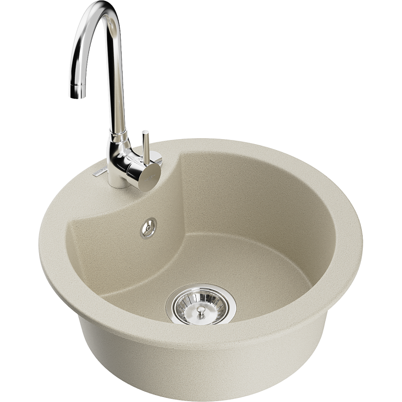 Mexen Diego fregadero de granito de 1 cubeta con grifo de cocina Telma, beige - 6512-69-670200-00