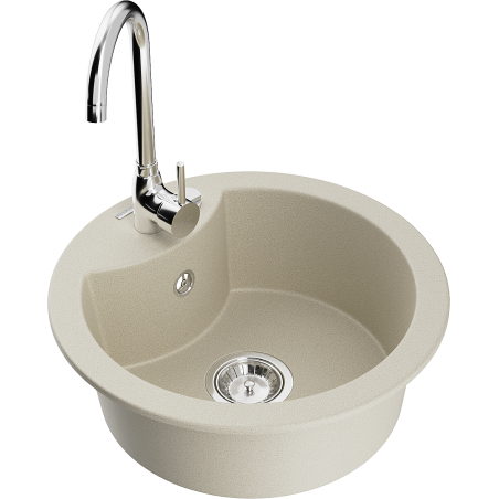 Mexen Diego fregadero de granito de 1 compartimento con grifo de cocina Telma, beige - 6512-69-670200-00