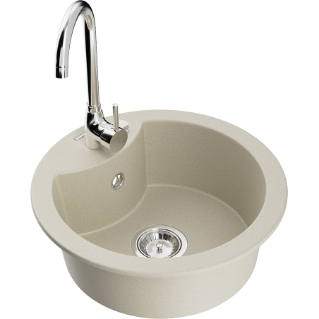 Mexen Diego granitenspoelbak met 1 bak en keukenmengkraan Telma, beige - 6512-69-670200-00