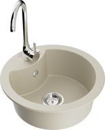 Mexen Diego granite sink 1-bowl with Telma kitchen faucet, beige - 6512-69-670200-00