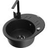 Mexen Kevin fregadero de granito de 1 seno con escurridor y grifo de cocina Rita, negro/plateado metálico - 6517-73-670300-70-B
