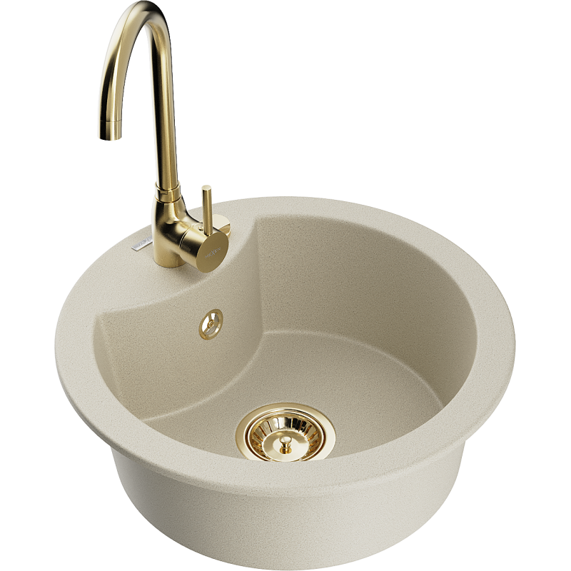 Mexen Diego fregadero de granito de 1 cubeta con grifo de cocina Telma, beige - 6512-69-670200-50