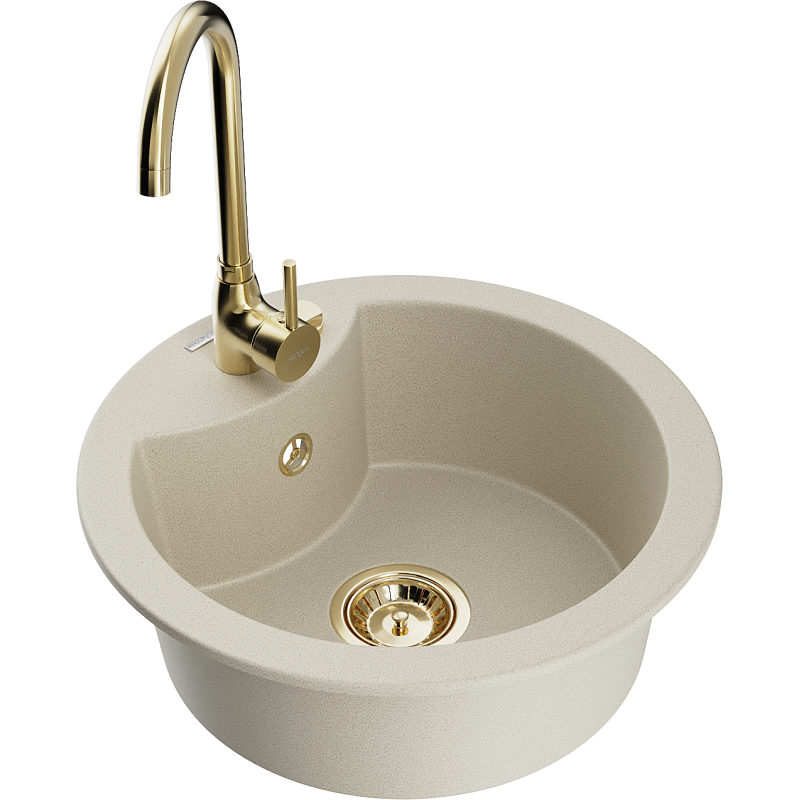 Mexen Diego granite sink 1-bowl with Telma kitchen tap, beige - 6512-69-670200-50