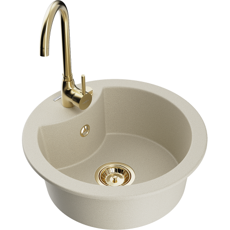 Mexen Diego granit gootsteen 1-komors met keukenkraan Telma, beige - 6512-69-670200-50