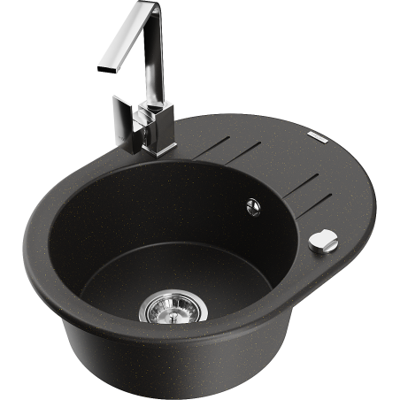 Mexen Kevin granitizlietne ar vienu nodalījumu, ar noteces vietu un virtuves jaucējkrānu Rita, melna/zeltaina metāliska