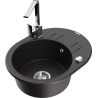 Mexen Kevin granite sink 1-bowl with drainer and kitchen faucet Rita, black/golden metallic - 6517-75-670300-00