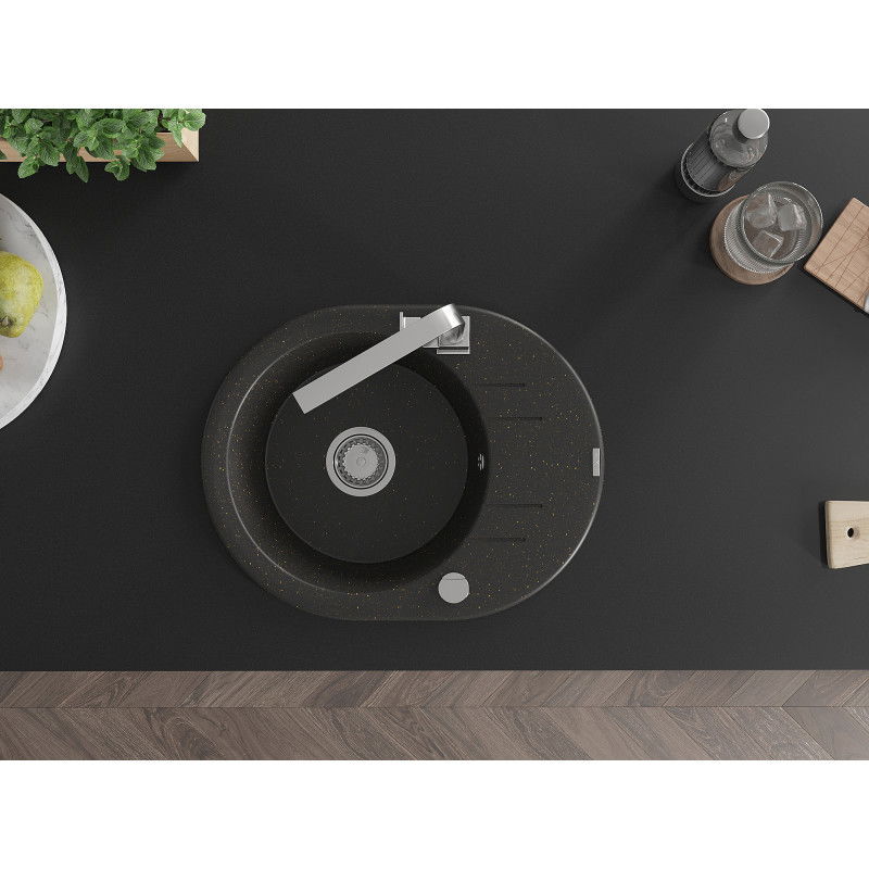 Mexen Kevin νεροχύτης γρανίτη μονού θαλάμου με αποστράγγιση και μπαταρία