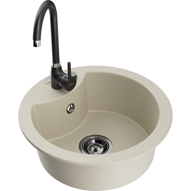 Mexen Diego Granitspüle 1-Becken mit Küchenarmatur Telma, beige - 6512-69-670200-70
