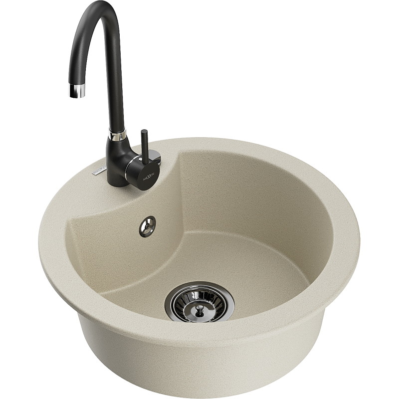 Mexen Diego Granitspüle 1-Kammer mit Küchenarmatur Telma, beige - 6512-69-670200-70
