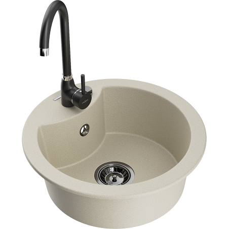 Mexen Diego granitische 1-bak spoelbak met keukenmengkraan Telma, beige - 6512-69-670200-70