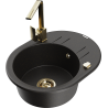 Mexen Kevin granite sink 1-bowl with drainer and Rita kitchen faucet, black/gold metallic - 6517-75-670300-50
