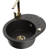 Mexen Kevin Granitspüle 1-Becken mit Abtropffläche und Küchenarmatur Rita, schwarz/gold metallic - 6517-75-670300-50