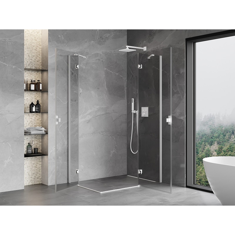 Mexen Mist-H Duo cabina de ducha abatible derecha 80 x 120 cm, transparente, blanca - 8A5-080L-120P-20-00
