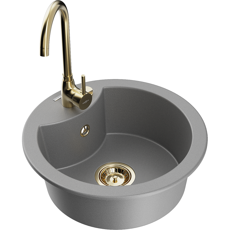 Mexen Diego fregadero de granito de 1 cubeta con grifo de cocina Telma, gris - 6512-71-670200-50