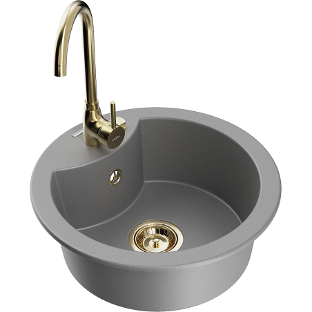 Mexen Diego fregadero de granito de 1 cubeta con grifo de cocina Telma, gris - 6512-71-670200-50