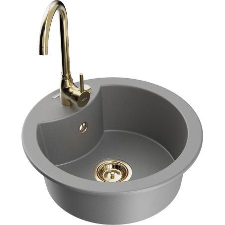 Mexen Diego granite kitchen sink with 1 compartment and Telma kitchen faucet, gray - 6512-71-670200-50