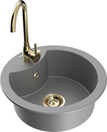 Mexen Diego fregadero de granito de 1 cubeta con grifo de cocina Telma, gris - 6512-71-670200-50