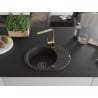 Mexen Kevin granitische wastafel 1-kompartement met afdruiprek en keukenkraan Rita, zwart/gouden metallic - 6517-75-670300-50-B