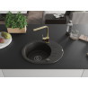 Mexen Kevin Granitspüle 1-Kammer mit Abtropffläche und Küchenarmatur Rita, schwarz/goldener Metallic-Look
