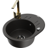 Mexen Kevin 1-bowl granite sink with drainer and Rita kitchen tap, black/gold metallic - 6517-75-670300-50-B