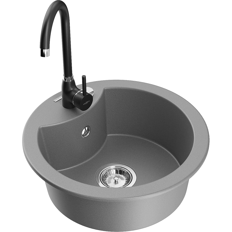 Mexen Diego fregadero de granito de 1 seno con grifo de cocina Telma, gris - 6512-71-670200-70