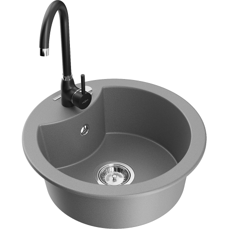Mexen Diego fregadero de granito de 1 seno con grifo de cocina Telma, gris - 6512-71-670200-70