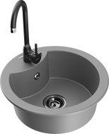 Mexen Diego fregadero de granito de 1 cubeta con grifo de cocina Telma, gris - 6512-71-670200-70-B