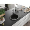 Mexen Kevin granitische gootsteen 1-komorig met druiprek en keukenmengkraan Rita, zwart/goud metallic - 6517-75-670300-70-B