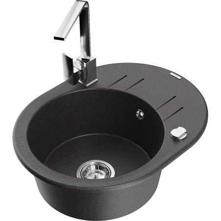 Mexen Kevin fregadero de granito de 1 cubeta con escurridor y grifo de cocina Rita, negro moteado - 6517-76-670300-00