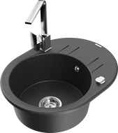 Mexen Kevin 1-bowl granite kitchen sink with drainer and Rita tap, speckled black - 6517-76-670300-00
