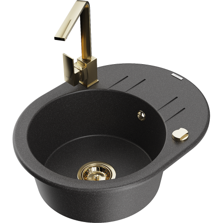 Mexen Kevin fregadero de granito de 1 seno con escurridor y grifo de cocina Rita, negro moteado - 6517-76-670300-50