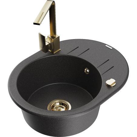 Mexen Kevin granitizlietne vienas kameras izlietne ar noteku un virtuves maisītāju Rita, melna ar baltu krāsu