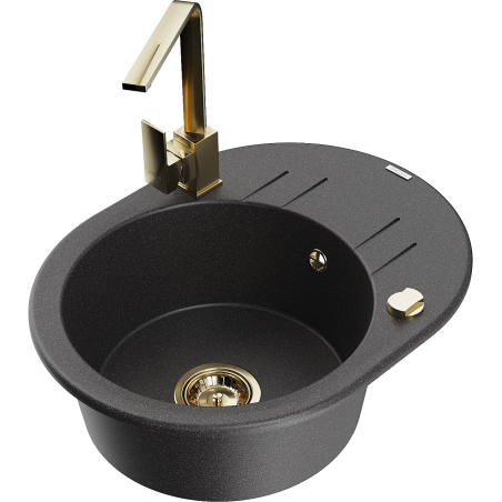 Mexen Kevin single-bowl granite sink with drainer and Rita kitchen tap, speckled black - 6517-76-670300-50