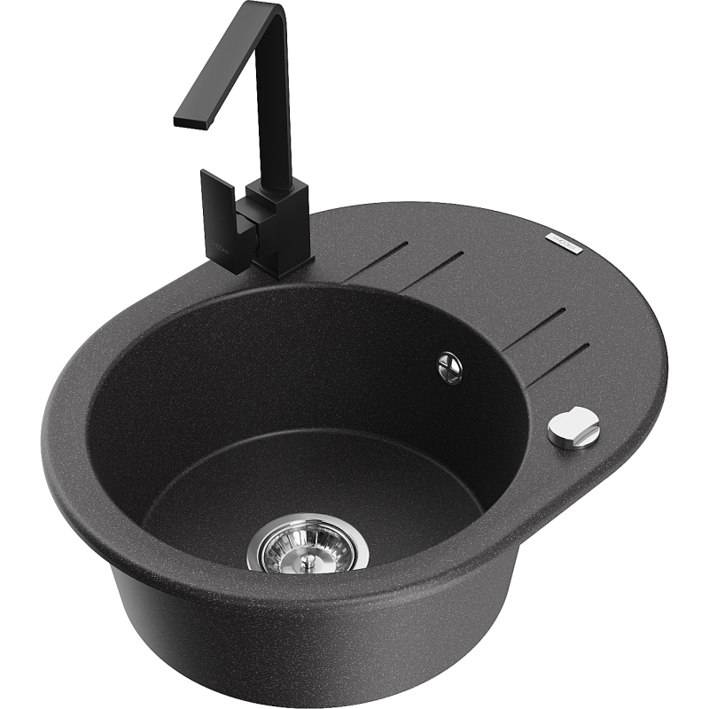 Mexen Kevin enojni pomivalni korito iz granita s odcejalnikom in kuhinjsko pipo Rita, pikčasto črna - 6517-76-670300-70