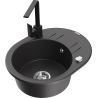 Mexen Kevin 1-basin granite sink with drainer and kitchen tap Rita, black speckled - 6517-76-670300-70