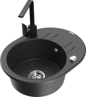 Mexen Kevin 1-basin granite sink with drainer and kitchen tap Rita, black speckled - 6517-76-670300-70
