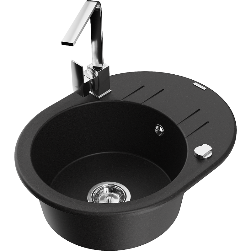 Mexen Kevin lava-loiça de granito com 1 bacia, escorredor e torneira de cozinha Rita, preto - 6517-77-670300-00