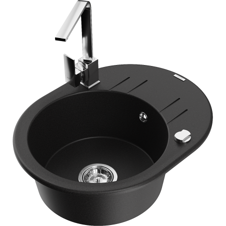 Mexen Kevin granite sink 1-bowl with drainer and kitchen tap Rita, black - 6517-77-670300-00