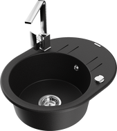Mexen Kevin granite sink 1-bowl with drainer and kitchen tap Rita, black - 6517-77-670300-00
