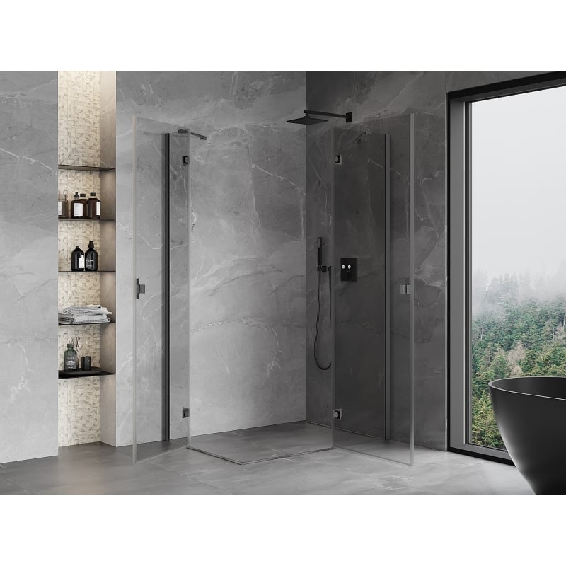Mexen Mist-H Duo cabina de ducha abatible derecha 95 x 100 cm, transparente, gris pistola cepillado - 8A5-095L-100P-66-00