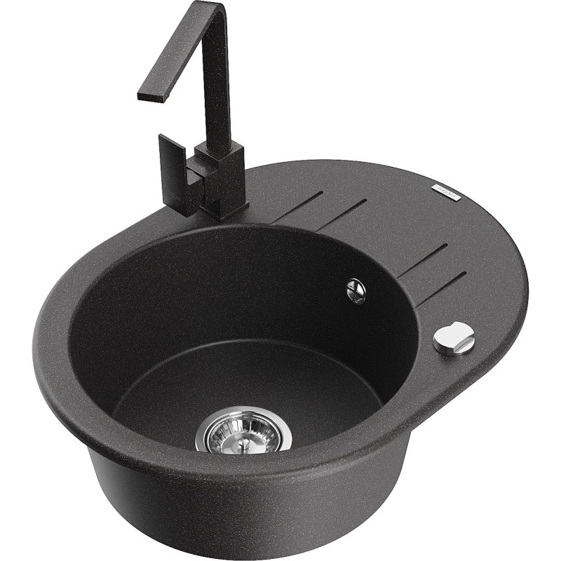Mexen Kevin fregadero de granito de 1 cubeta con escurridor y grifo de cocina Rita, negro moteado - 6517-76-670300-76