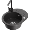 Mexen Kevin fregadero de granito de 1 cubeta con escurridor y grifo de cocina Rita, negro moteado - 6517-76-670300-76