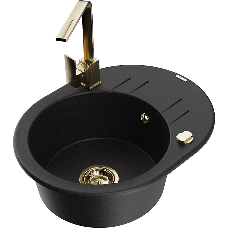 Mexen Kevin granitdiskbänk med en ho och avrinningsyta samt köksblandare Rita, svart - 6517-77-670300-50