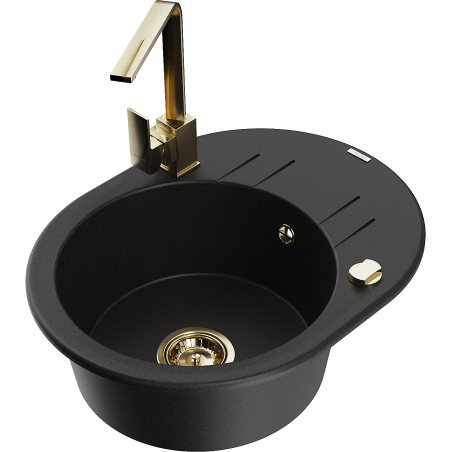 Mexen Kevin 1-bowl granite sink with drainer and Rita kitchen mixer, black - 6517-77-670300-50