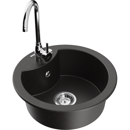 Mexen Diego fregadero de granito de 1 compartimento con grifo de cocina Telma, negro/dorado - 6512-75-670200-00