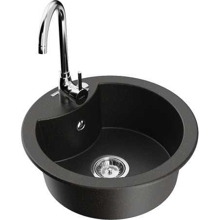 Mexen Diego granieten spoelbak 1-komorig met Telma keukenkraan, zwart/goud - 6512-75-670200-00