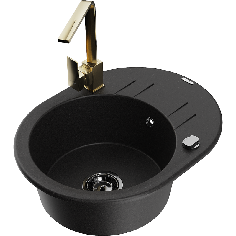 Mexen Kevin granitais izlietne ar vienu nodalījumu, notecētāju un virtuves krānu Rita, melns - 6517-77-670300-50-B