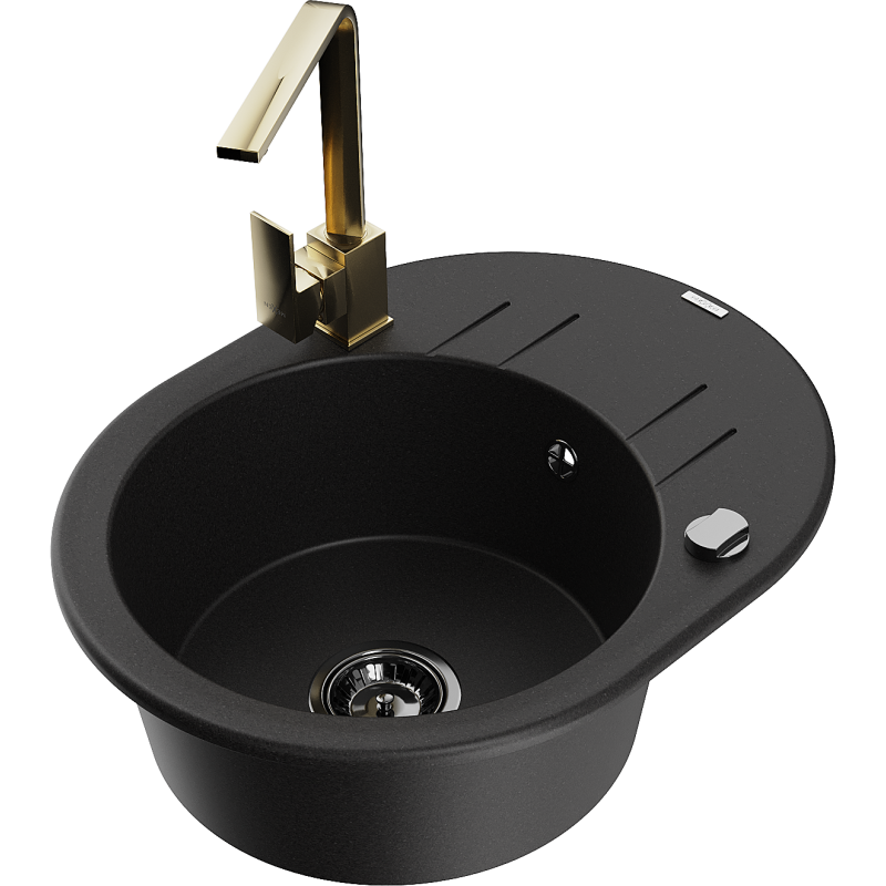 Mexen Kevin lava-louça de granito de 1 cuba com escorredor e torneira de cozinha Rita, preto - 6517-77-670300-50-B