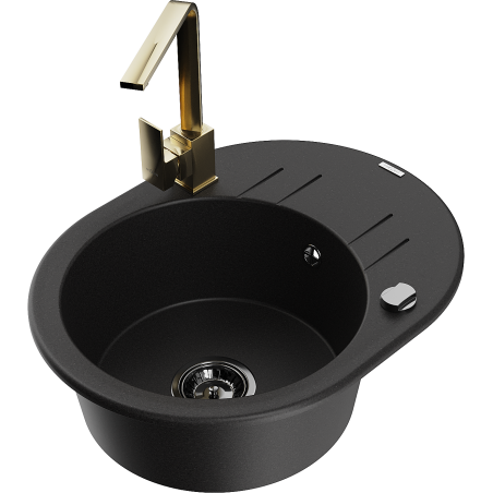 Mexen Kevin fregadero de granito de 1 seno con escurridor y grifo de cocina Rita, negro - 6517-77-670300-50-B