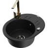 Mexen Kevin 1-bowl granite sink with drainer and Rita kitchen tap, black - 6517-77-670300-50-B